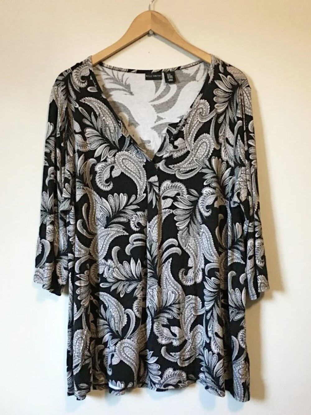 Willi Smith Grey & Black Paisley Print Rayon Tunic Top Plus Size 2X